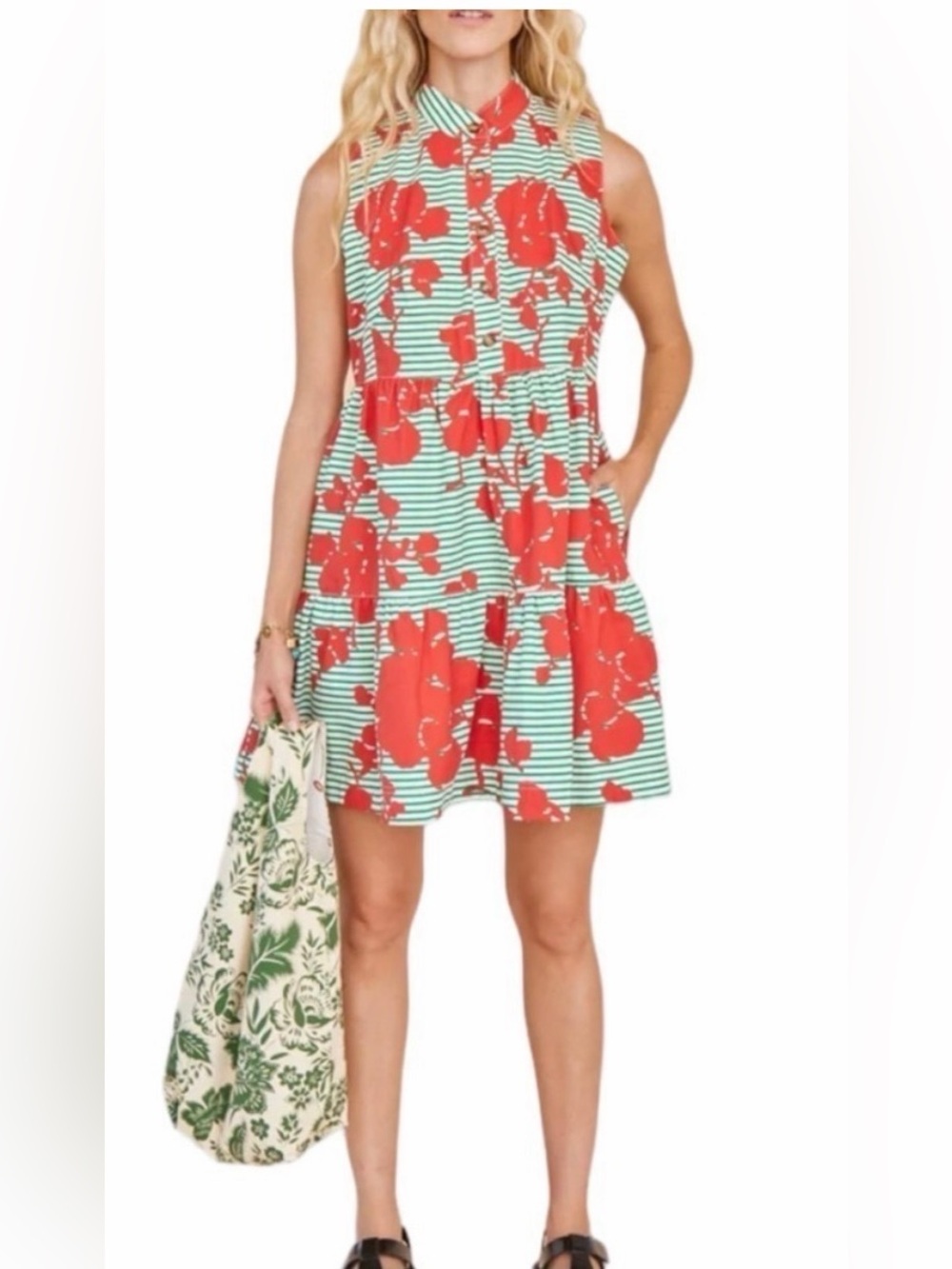 NWOT Hunter Bell Holland Sleeveless Tiered Mini Dress Green m medium